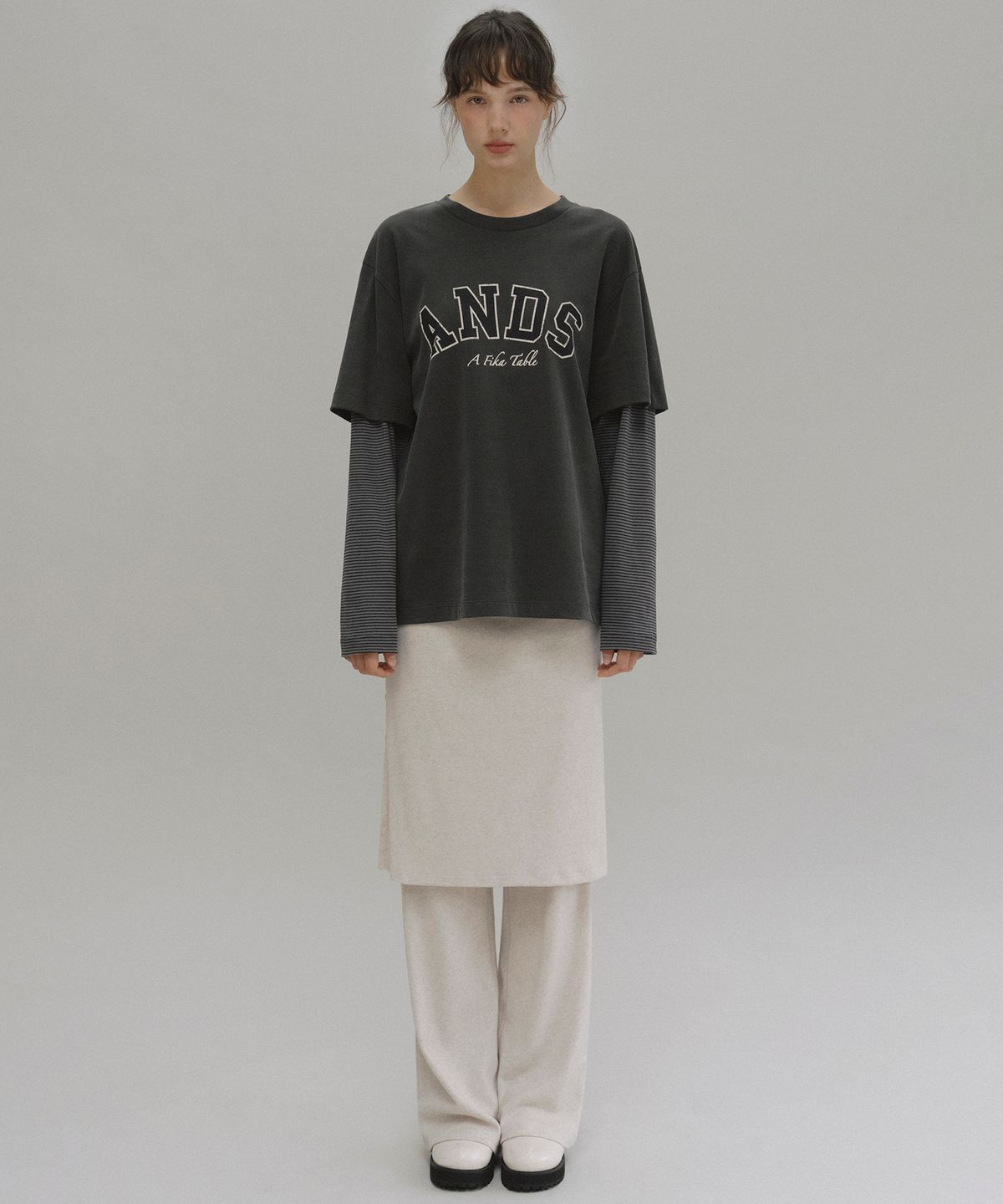 앤니즈(ANDNEEDS) Naia layered skirt pants (oatmeal melange)