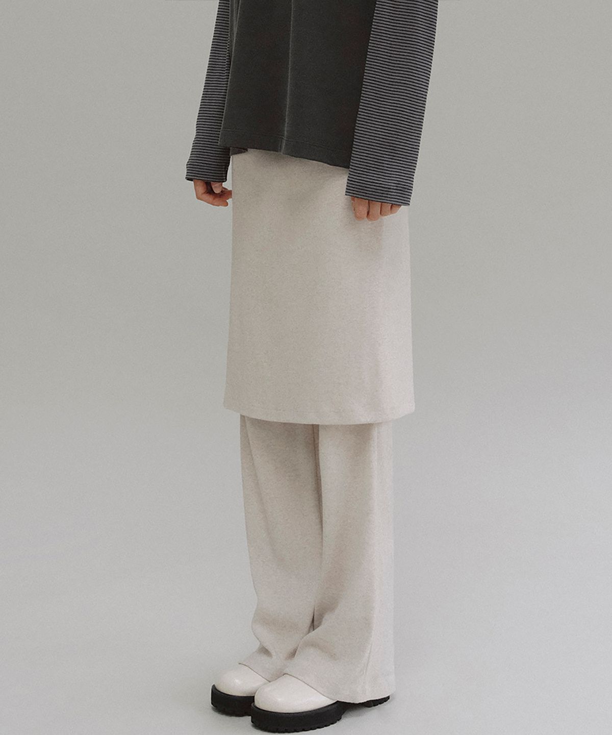 앤니즈(ANDNEEDS) Naia layered skirt pants (oatmeal melange)