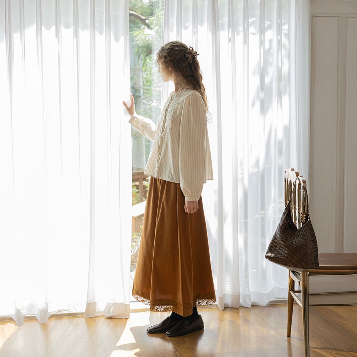 프라우드 마리(PROUD MARY) PM_Lace pattern hem skirt_BROWN