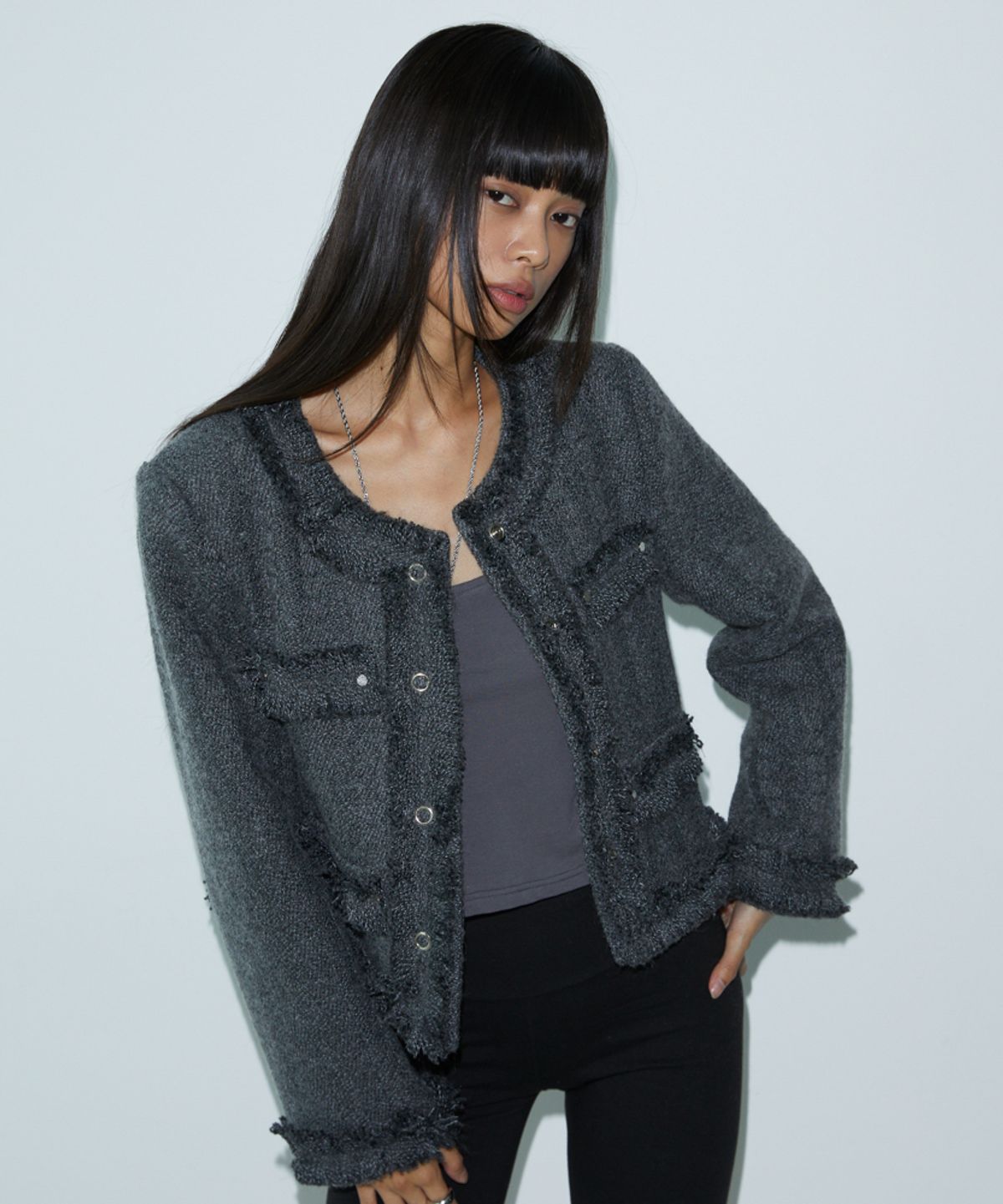 분트(VOONT) Rivet Tweed Jacket (CHARCOAL)