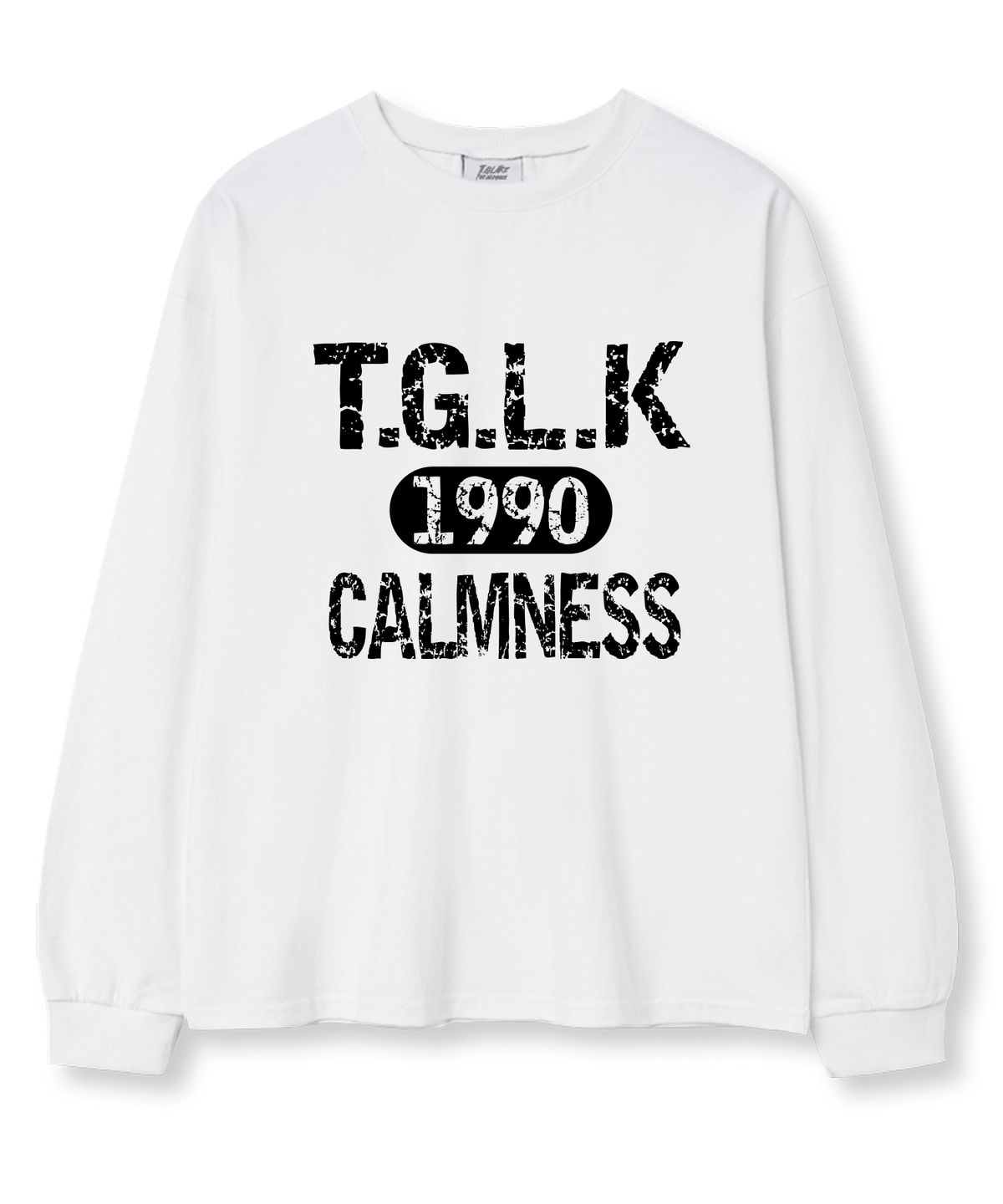 티글레이크(TI.GLAKE) 크랙TGLK 오버핏 긴팔 티셔츠 화이트 [소매시보리 선택]