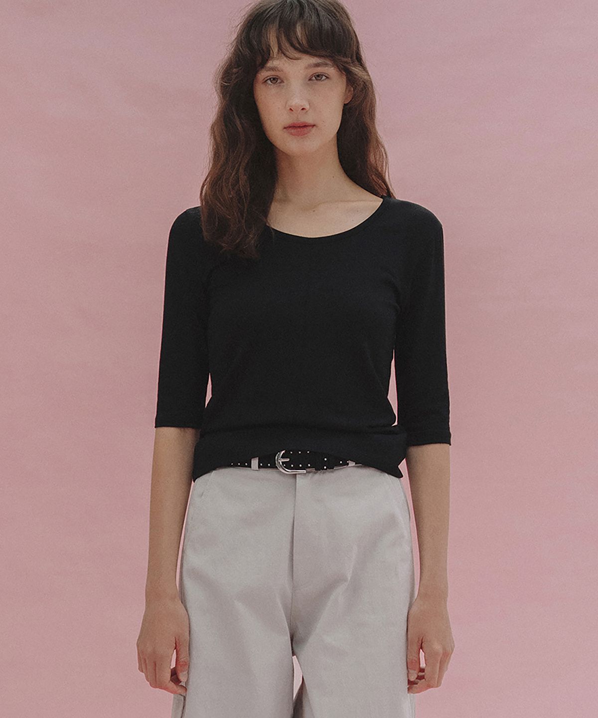 앤니즈(ANDNEEDS) Bien 3/4 sleeve tee (black)