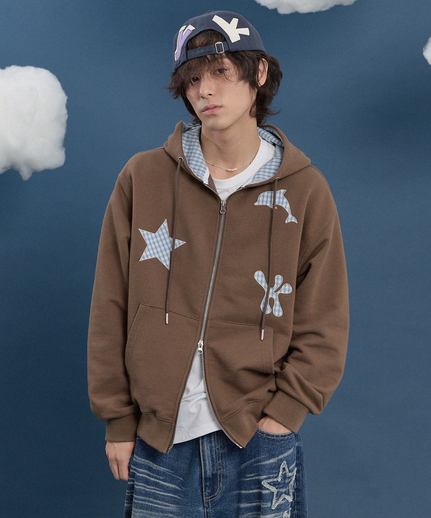 MUSINSA公式 | WAI KEI スタードルフィンチェックアプリケフードジップ