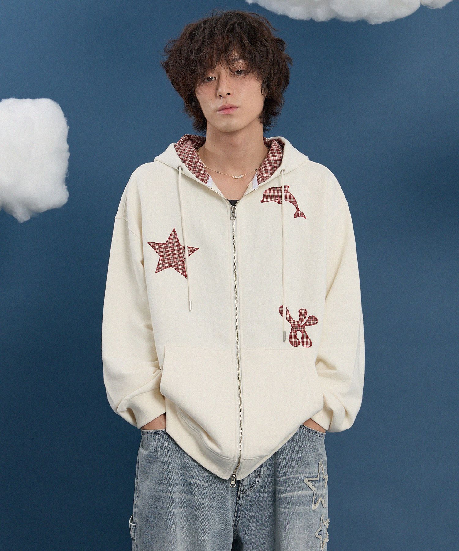 MUSINSA公式 | WAI KEI スタードルフィンチェックアプリケフードジップ