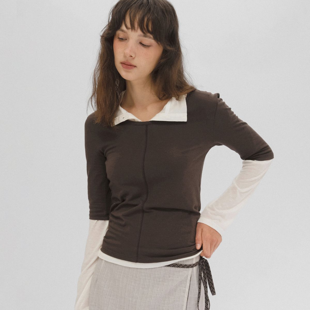 앤니즈(ANDNEEDS) Bien 3/4 sleeve tee (dark brown)