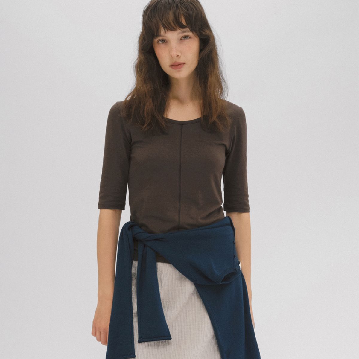 앤니즈(ANDNEEDS) Bien 3/4 sleeve tee (dark brown)