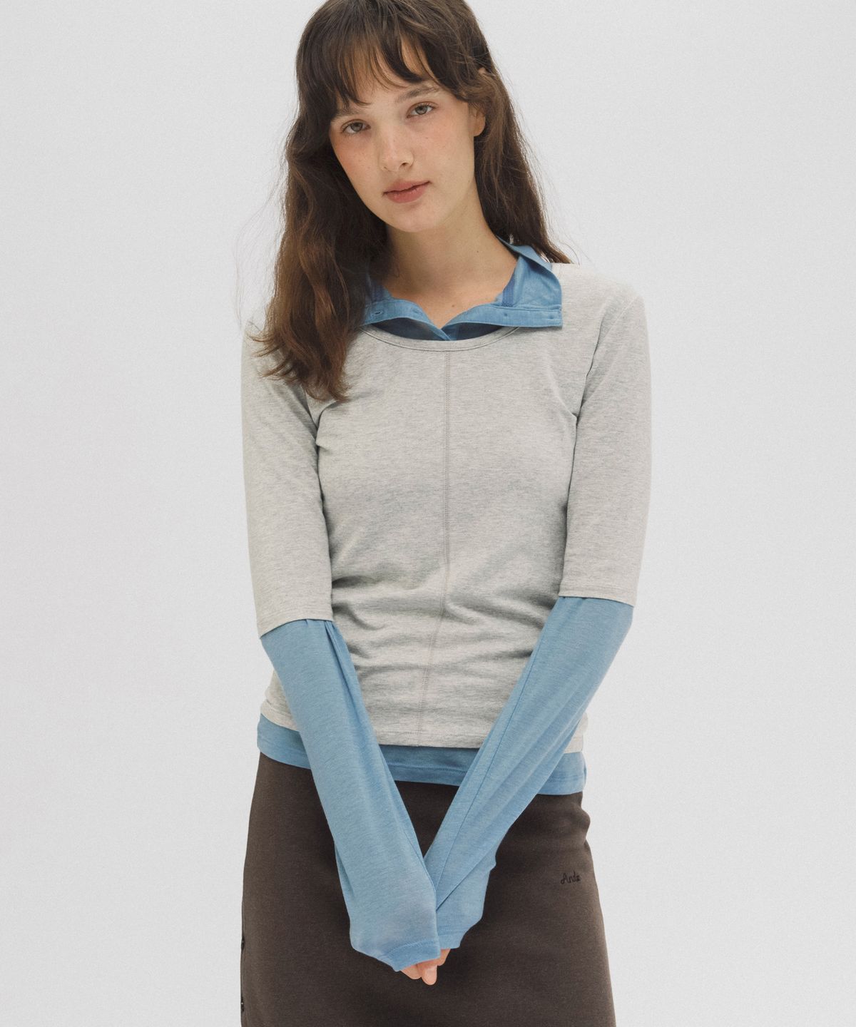 앤니즈(ANDNEEDS) Bien 3/4 sleeve tee (melange gray)
