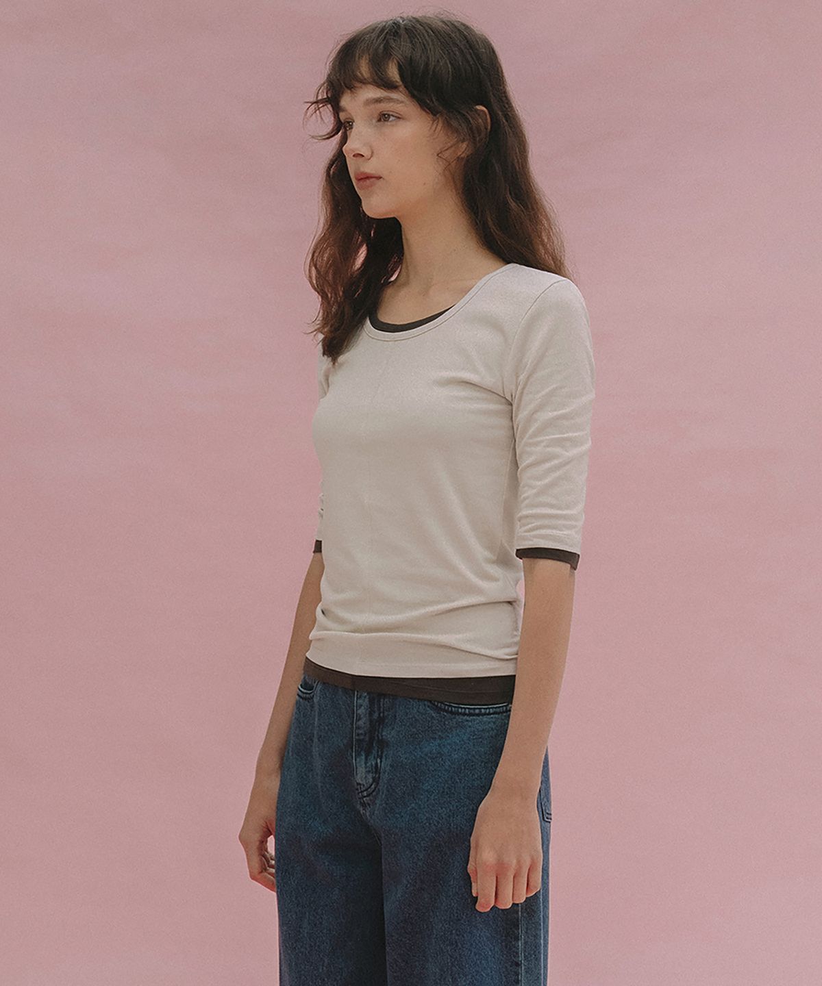 앤니즈(ANDNEEDS) Bien 3/4 sleeve tee (beige)