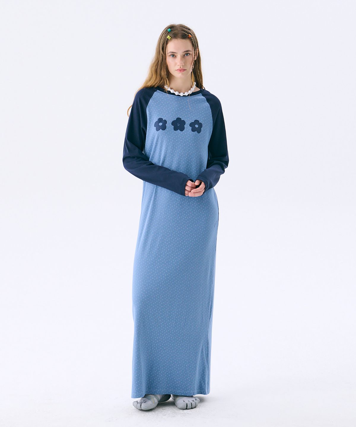 준준스페이스(JUNEJUNE SPACE) Raglan Long Dress_Blue(레귤란 롱드레스_블루)