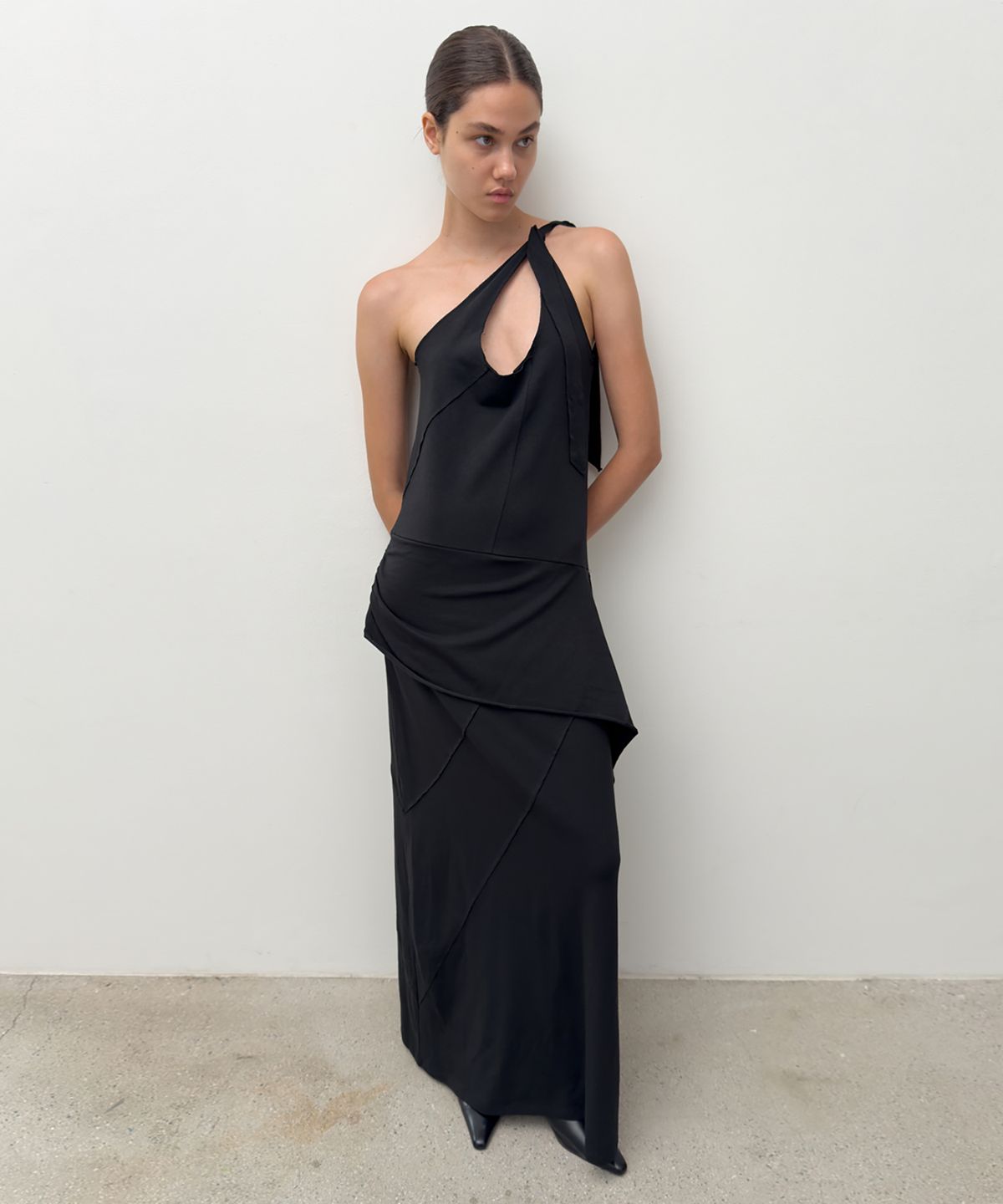 다이애그널(DIAGONAL) DOUBLE LAYERED LONG DRESS (black)