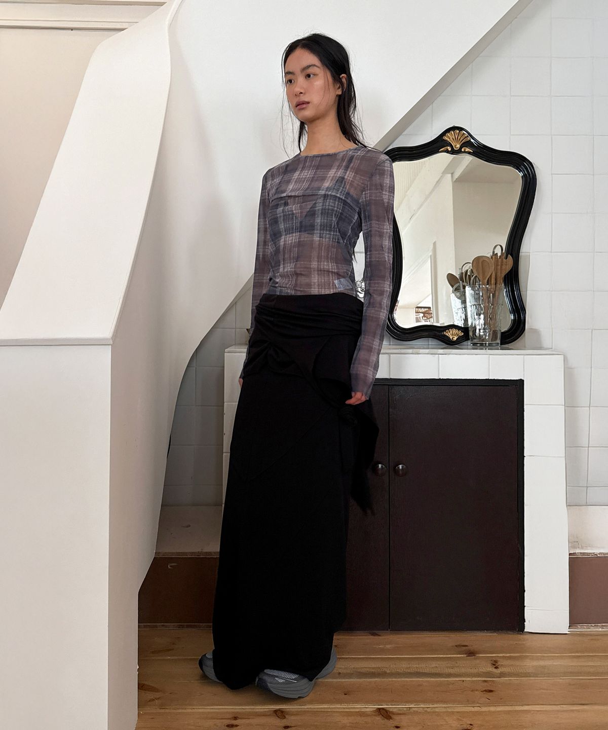 다이애그널(DIAGONAL) DOUBLE LAYERED LONG DRESS (black)