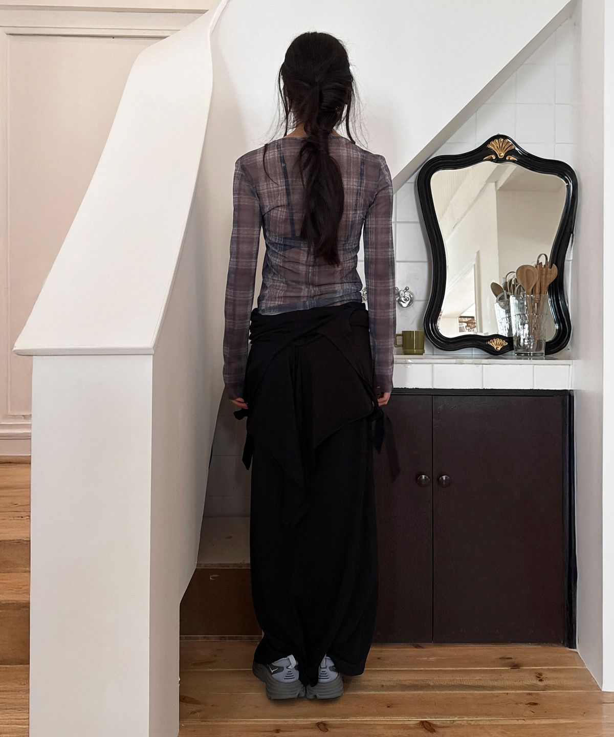 다이애그널(DIAGONAL) DOUBLE LAYERED LONG DRESS (black)