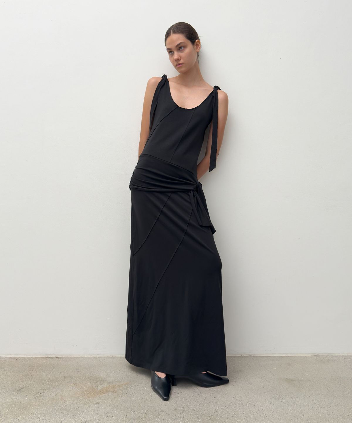 다이애그널(DIAGONAL) DOUBLE LAYERED LONG DRESS (black)