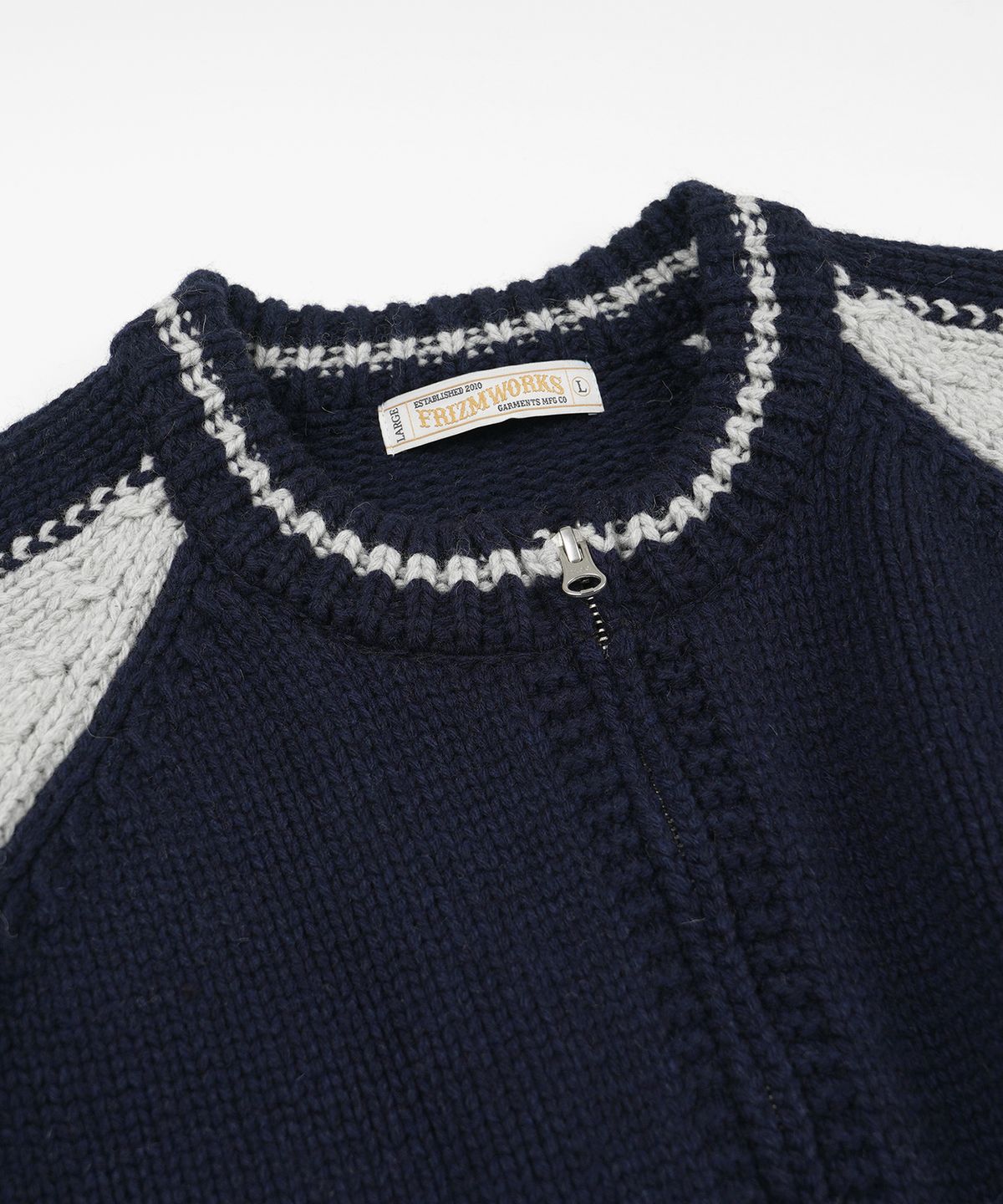 프리즘웍스(FRIZMWORKS) WOOL VARSITY ZIP UP CARDIGAN _ NAVY