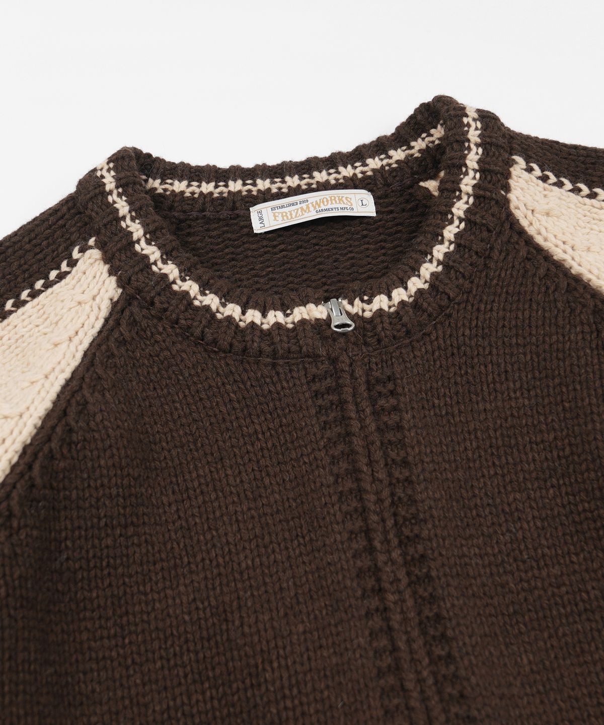프리즘웍스(FRIZMWORKS) WOOL VARSITY ZIP UP CARDIGAN _ BROWN