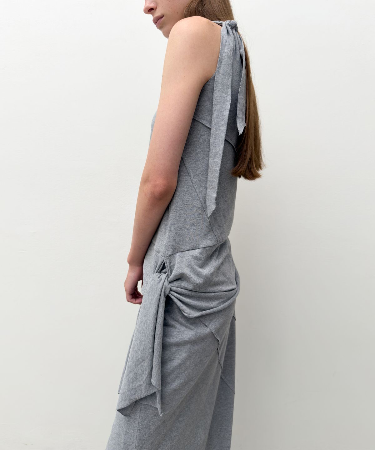 다이애그널(DIAGONAL) DOUBLE LAYERED LONG DRESS (melange grey)