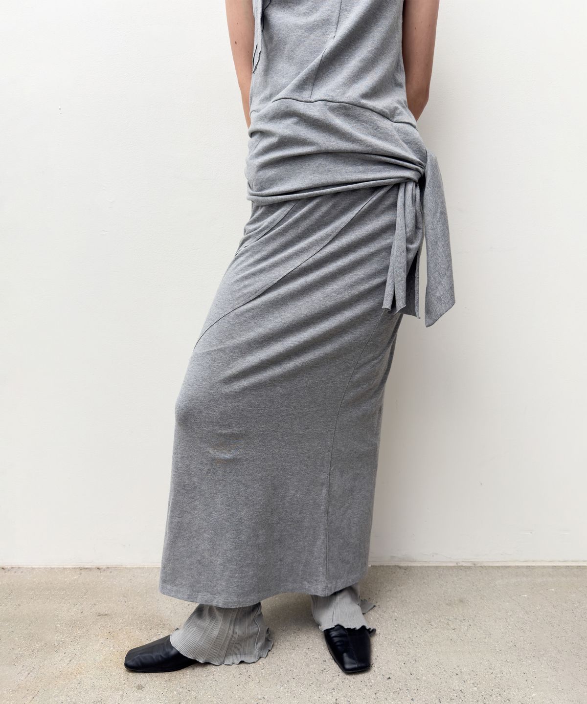 다이애그널(DIAGONAL) DOUBLE LAYERED LONG DRESS (melange grey)