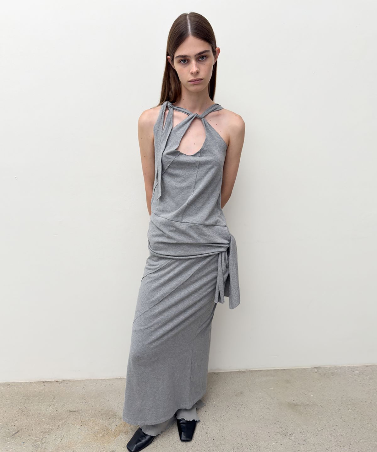 다이애그널(DIAGONAL) DOUBLE LAYERED LONG DRESS (melange grey)