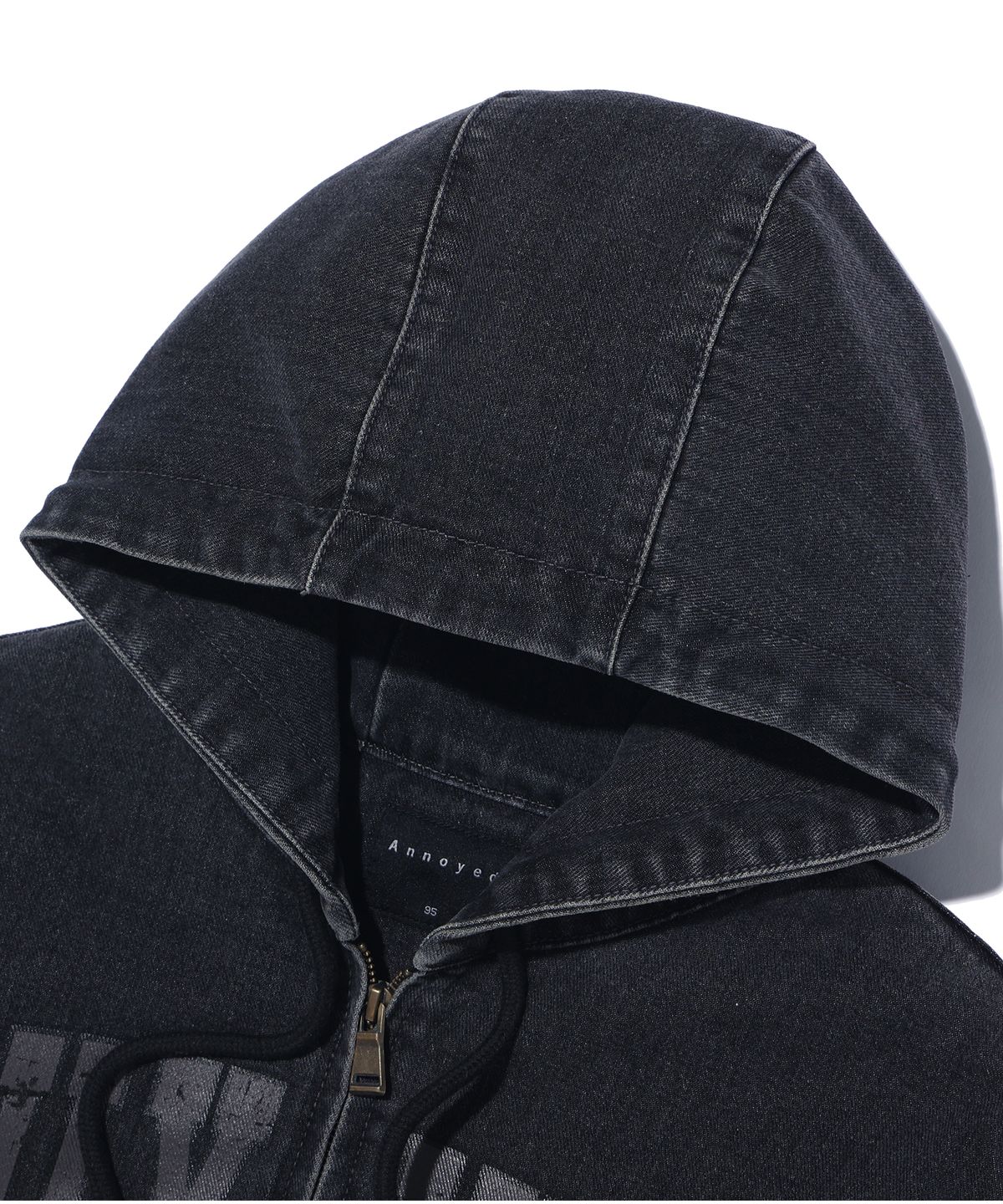 어노이드(ANNOYED) 데일리 데님 패딩 후드 집업 LQ1JU024_BLACK