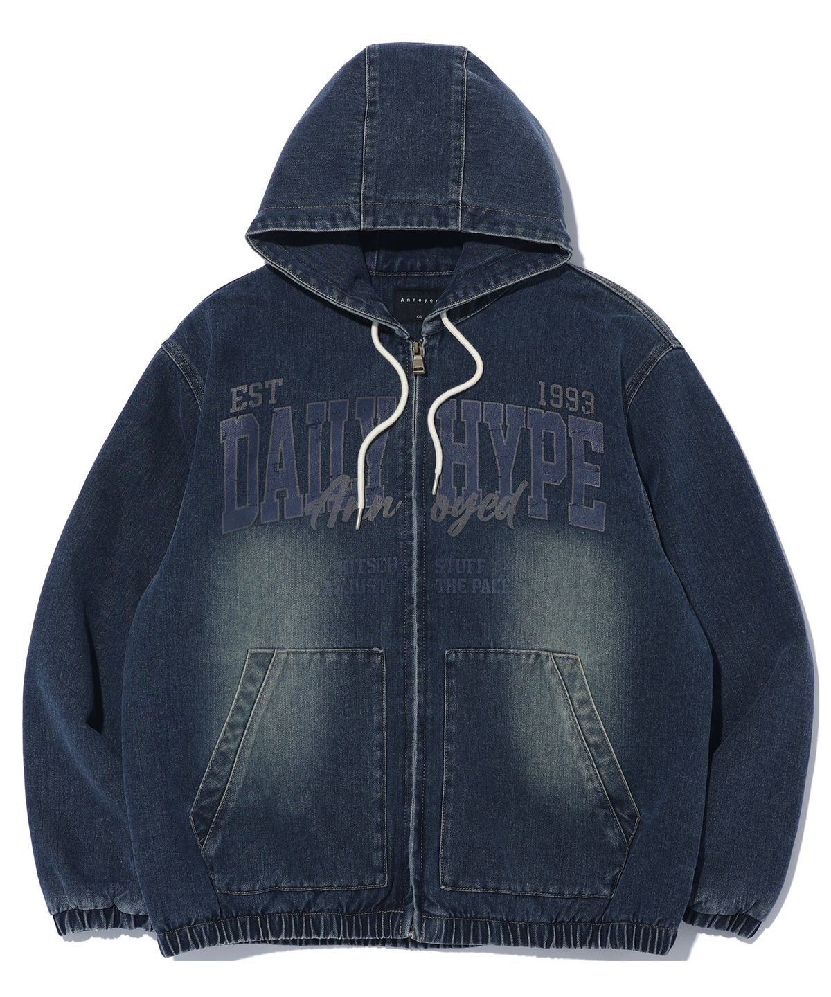 어노이드(ANNOYED) 데일리 데님 패딩 후드 집업 LQ1JU024_DARK INDIGO