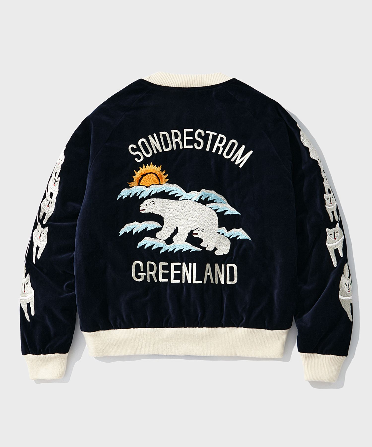 MUSINSA公式 | OUTSTANDING VELVET SOUVENIR JACKET_NAVY