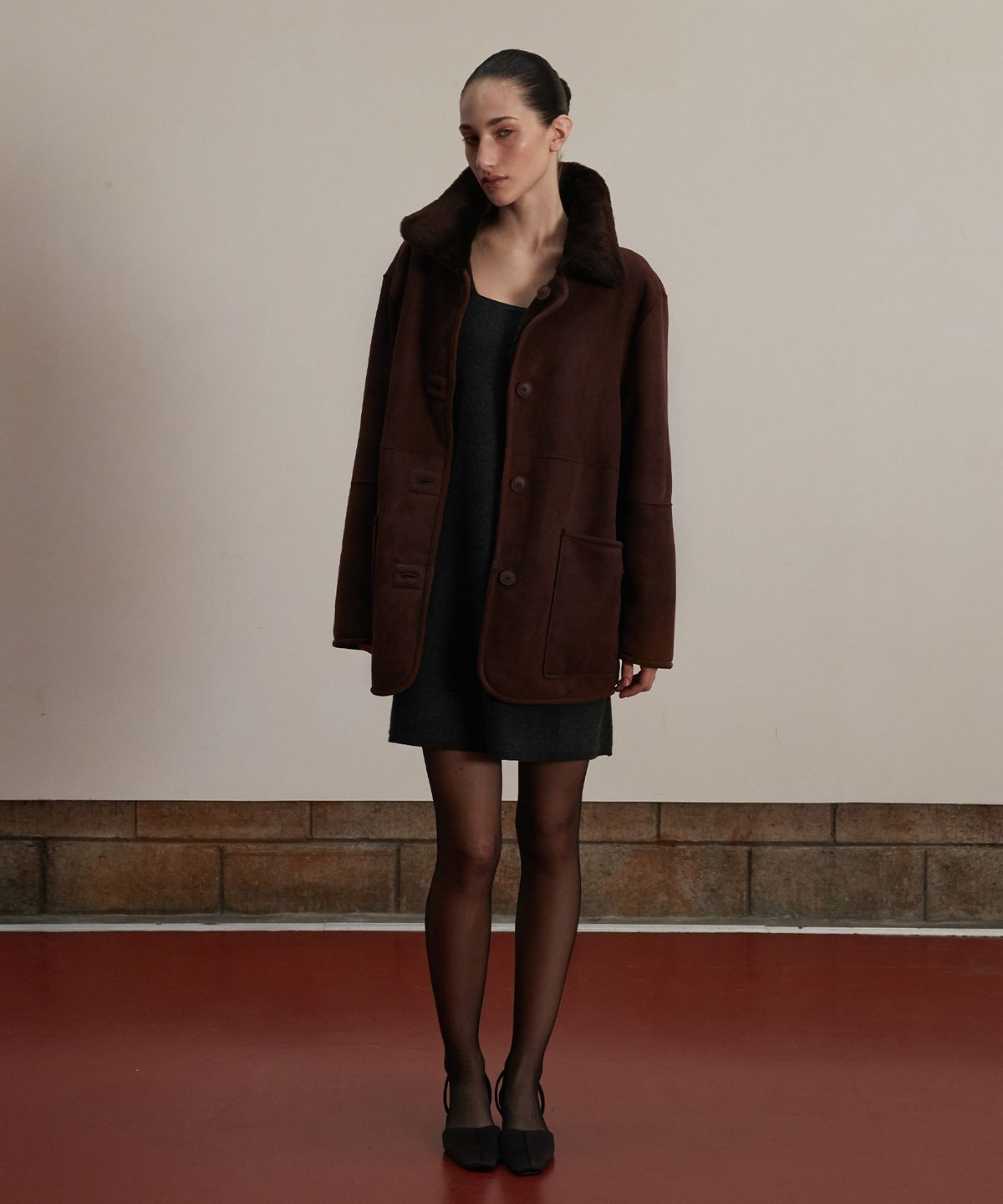 베르데마르(VERDEMAR) Shearling Suede half Coat_Brown