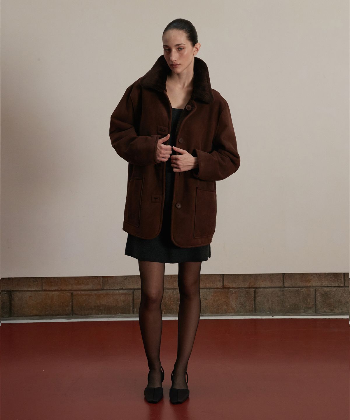 베르데마르(VERDEMAR) Shearling Suede half Coat_Brown