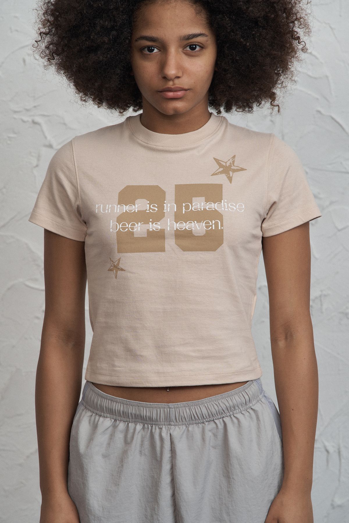 런던(RUNDONE) STAR SLOGAN T-SHIRTS [BEIGE]