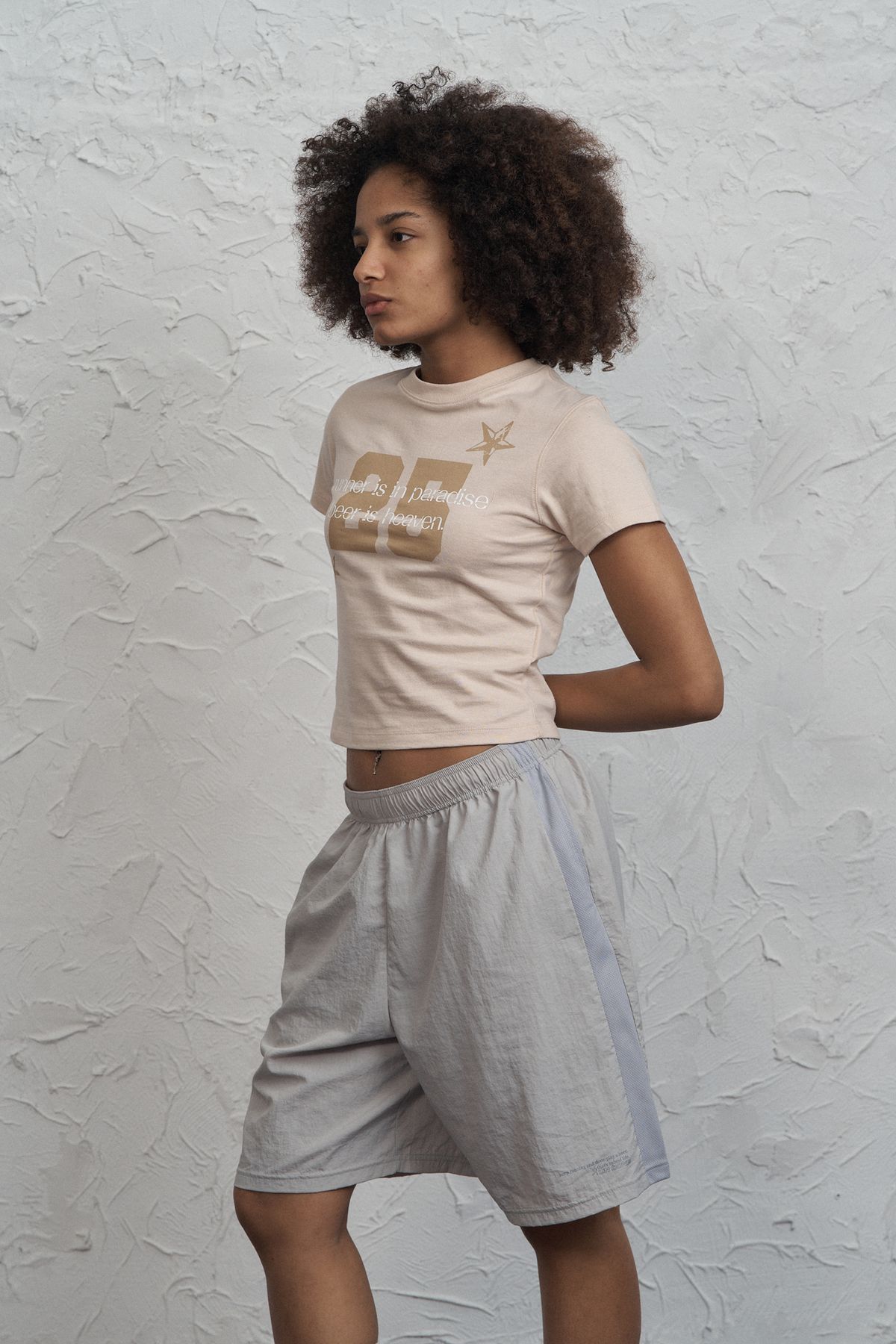 런던(RUNDONE) STAR SLOGAN T-SHIRTS [BEIGE]