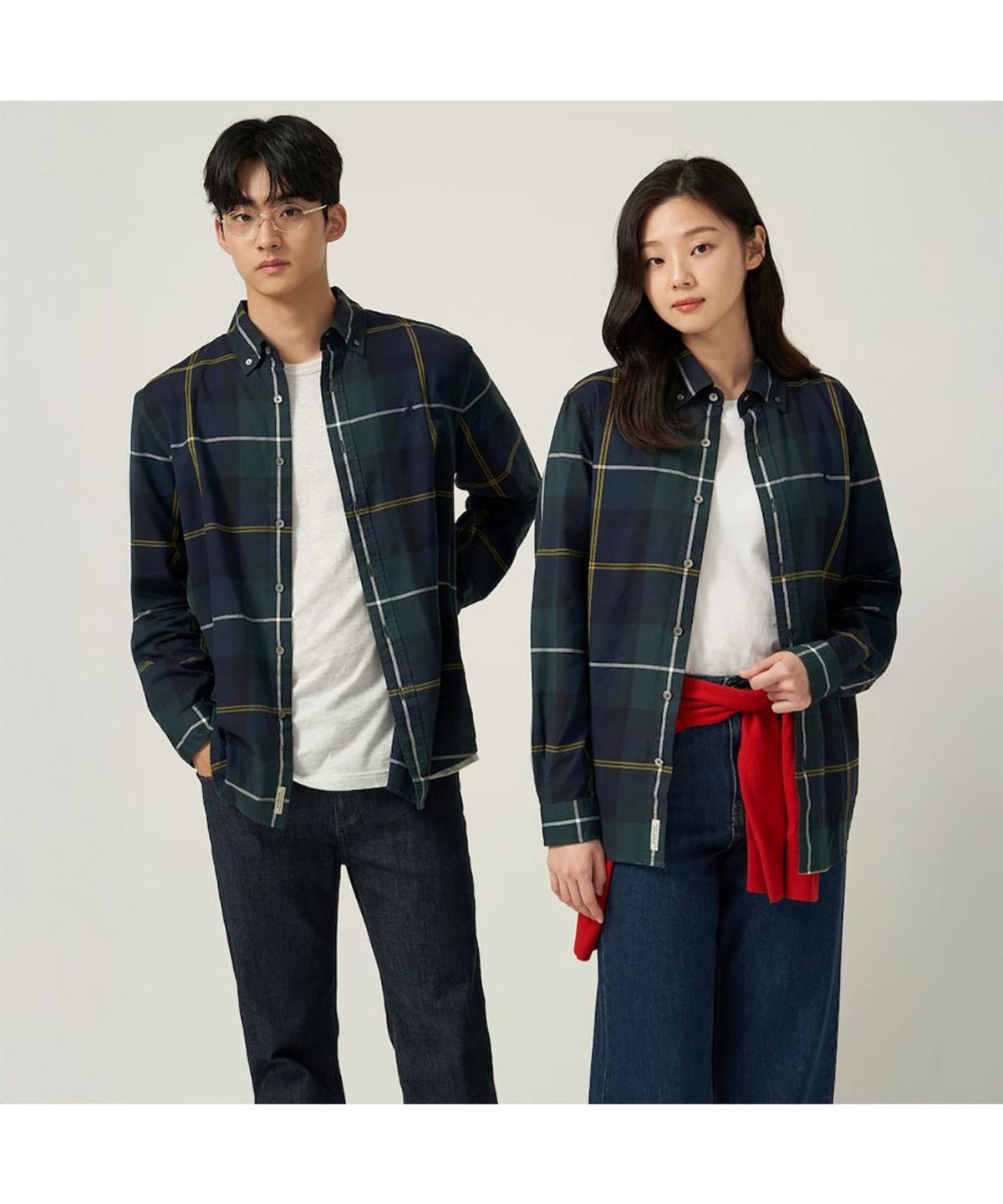 빈폴 멘(BEANPOLE MEN) [Essential] 남녀공용 플란넬 헤릿 체크 셔츠  그린
