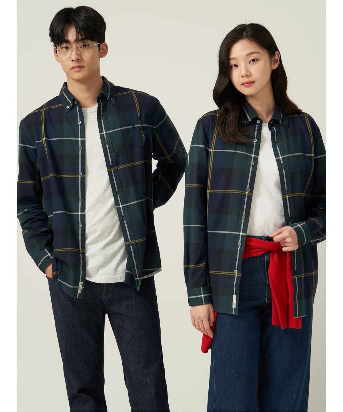 빈폴 멘(BEANPOLE MEN) [Essential] 남녀공용 플란넬 헤릿 체크 셔츠  그린
