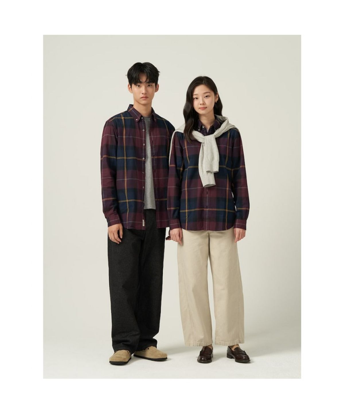 빈폴 멘(BEANPOLE MEN) [Essential] 남녀공용 플란넬 헤릿 체크 셔츠  와인