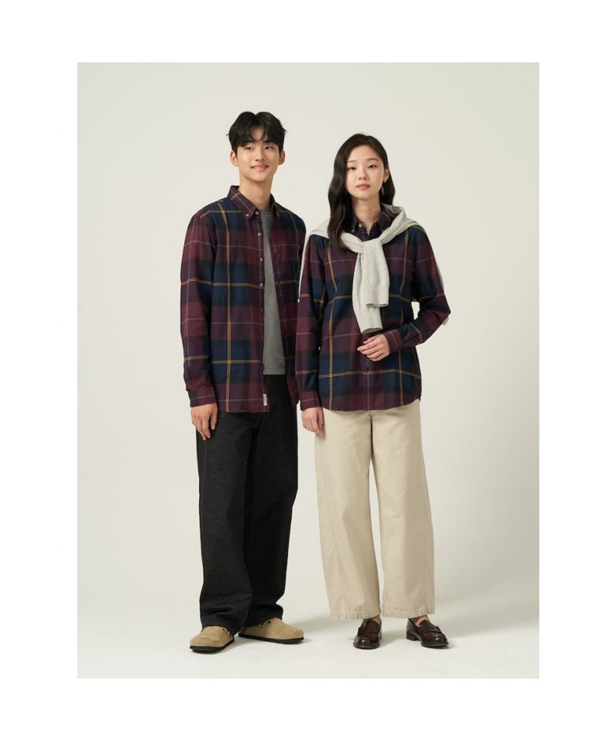 빈폴 멘(BEANPOLE MEN) [Essential] 남녀공용 플란넬 헤릿 체크 셔츠  와인