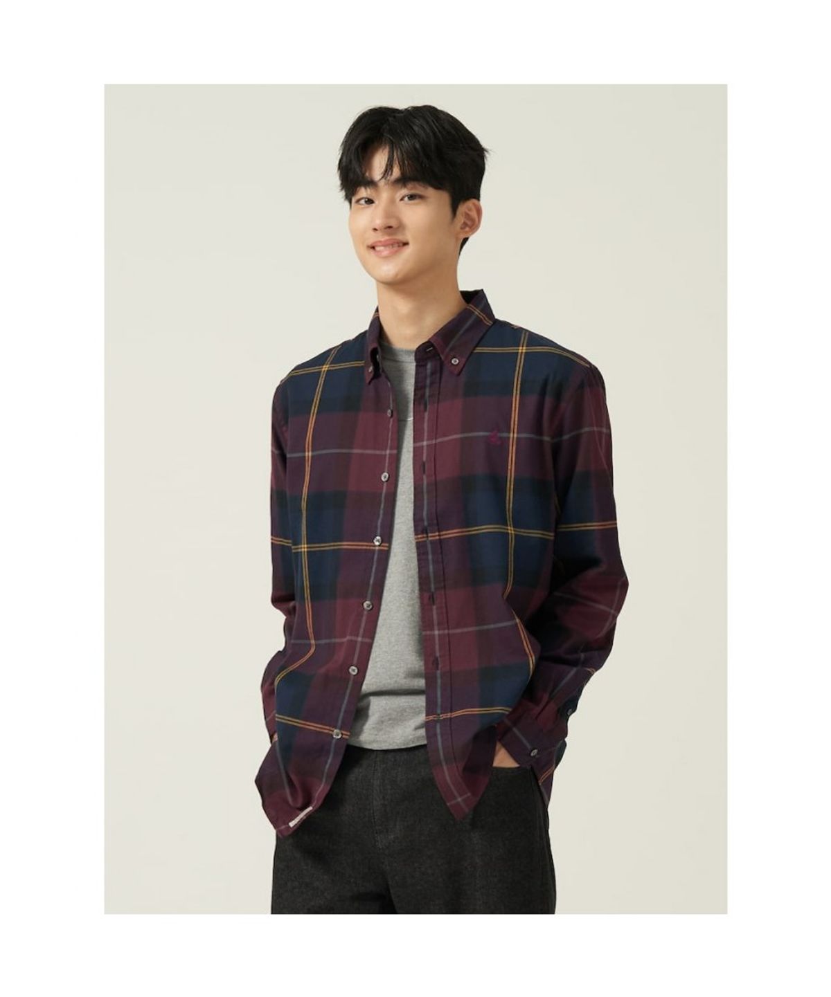 빈폴 멘(BEANPOLE MEN) [Essential] 남녀공용 플란넬 헤릿 체크 셔츠  와인
