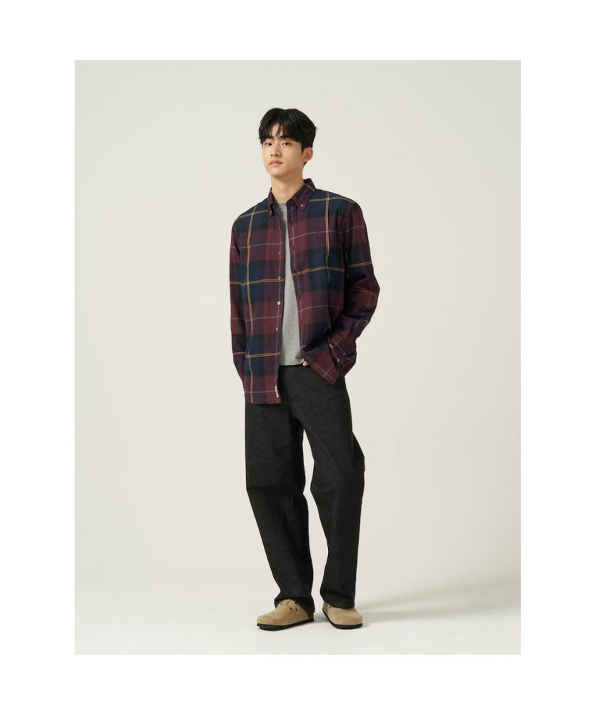 빈폴 멘(BEANPOLE MEN) [Essential] 남녀공용 플란넬 헤릿 체크 셔츠  와인
