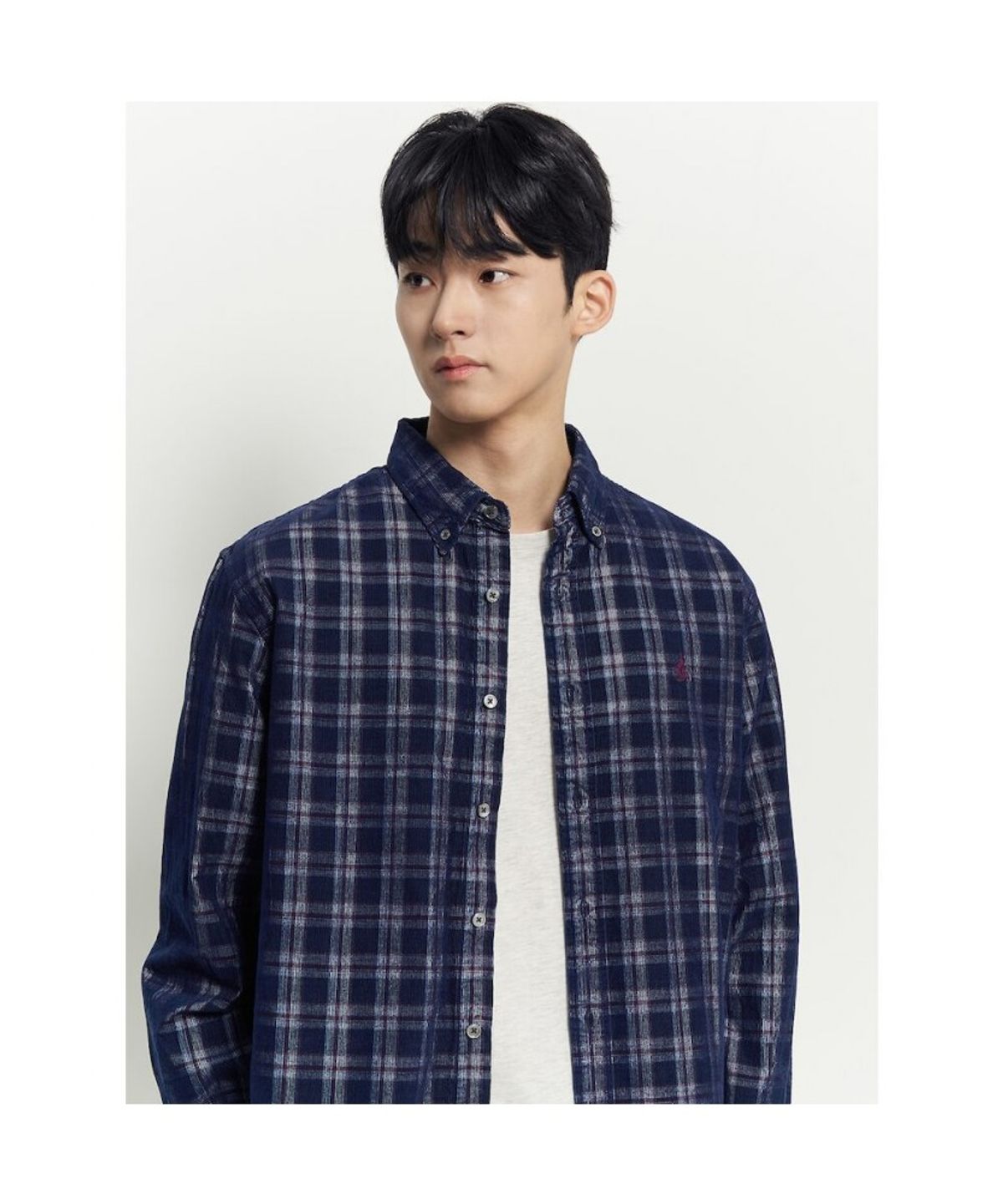 빈폴 멘(BEANPOLE MEN) 남녀공용 코듀로이 체크 셔츠  블루