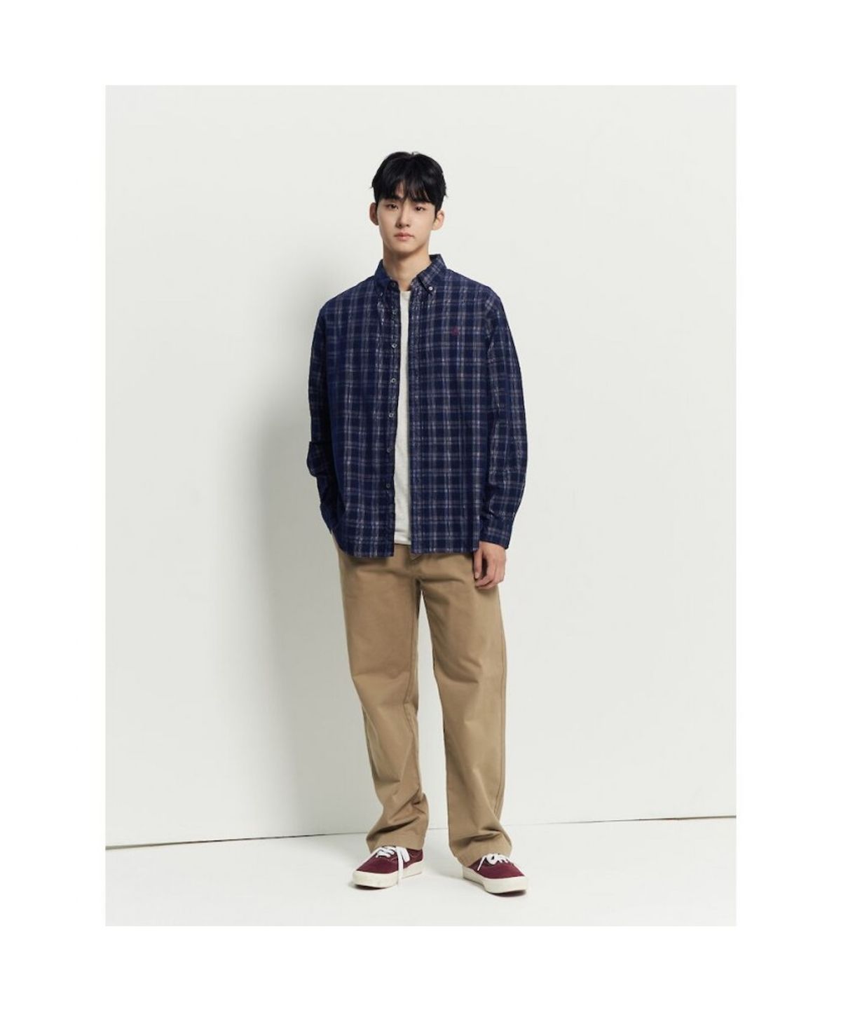빈폴 멘(BEANPOLE MEN) 남녀공용 코듀로이 체크 셔츠  블루