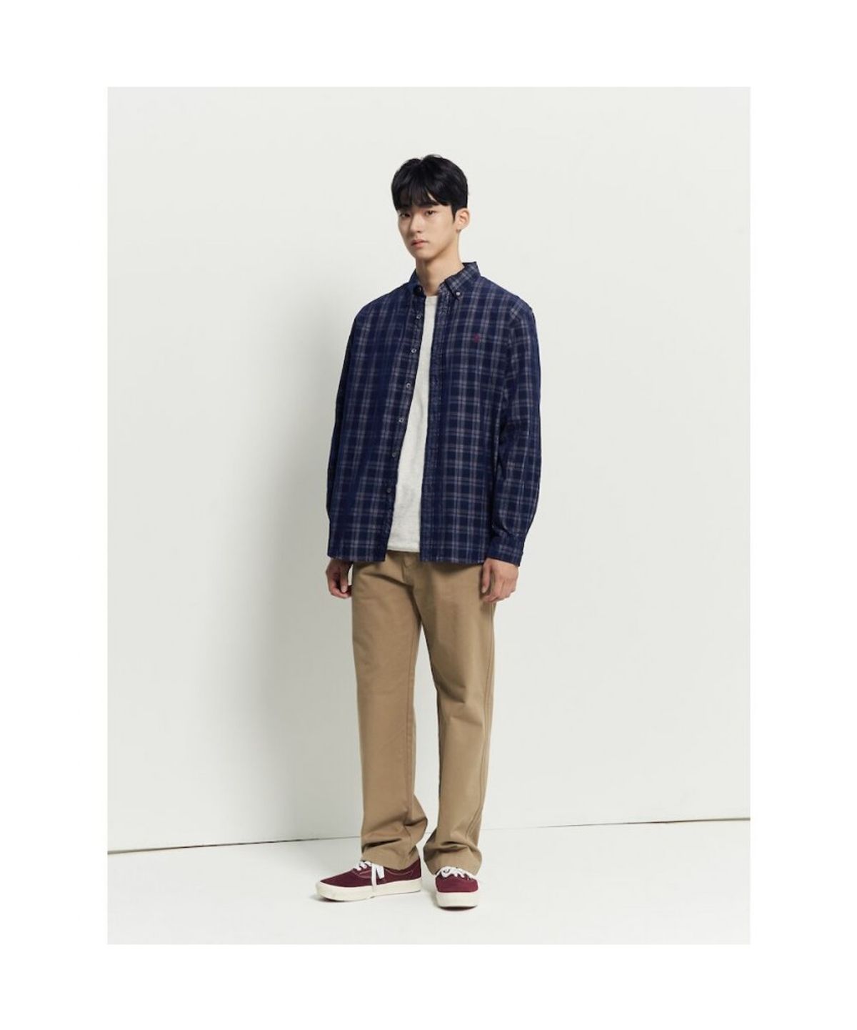 빈폴 멘(BEANPOLE MEN) 남녀공용 코듀로이 체크 셔츠  블루