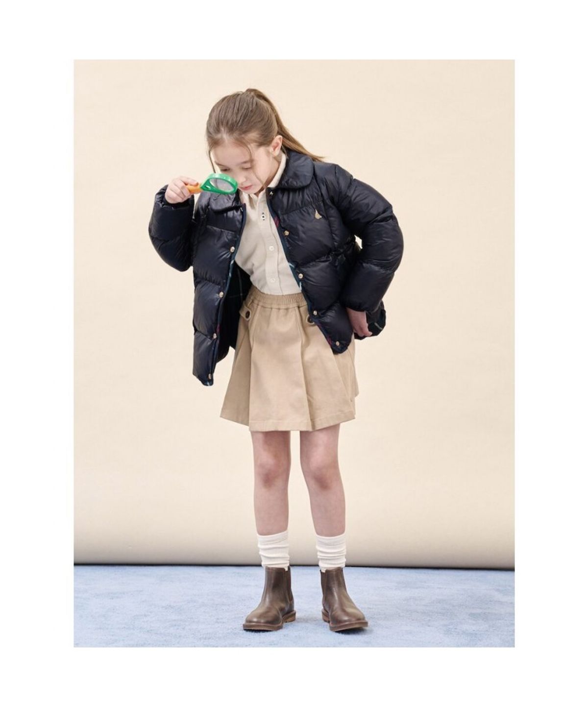 빈폴 키즈(BEANPOLE KIDS) 여아 체크 매치 경량 볼패딩  네이비 (BI5938G02R)