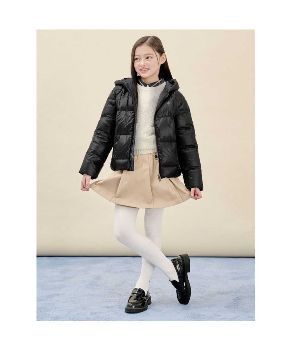 빈폴 키즈(BEANPOLE KIDS) 덕다운 체크 후드 경량 패딩  블랙 (BI5938U075)