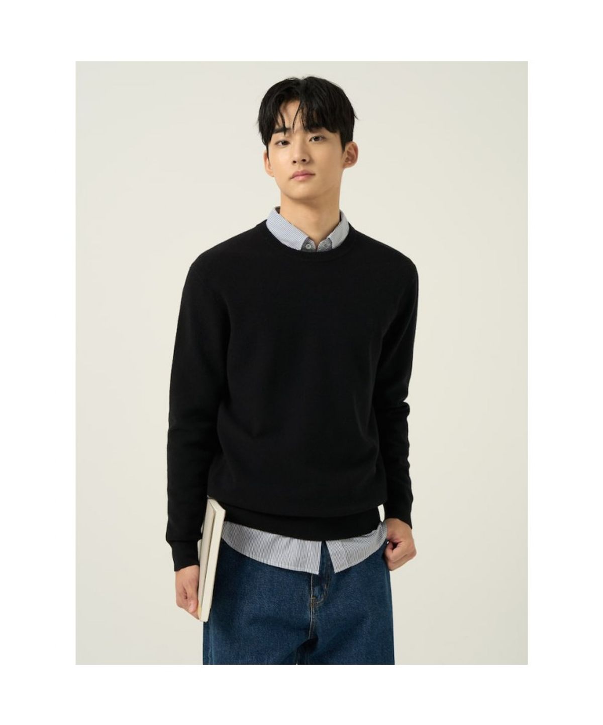 빈폴 멘(BEANPOLE MEN) 울 베이직 라운드 니트  블랙