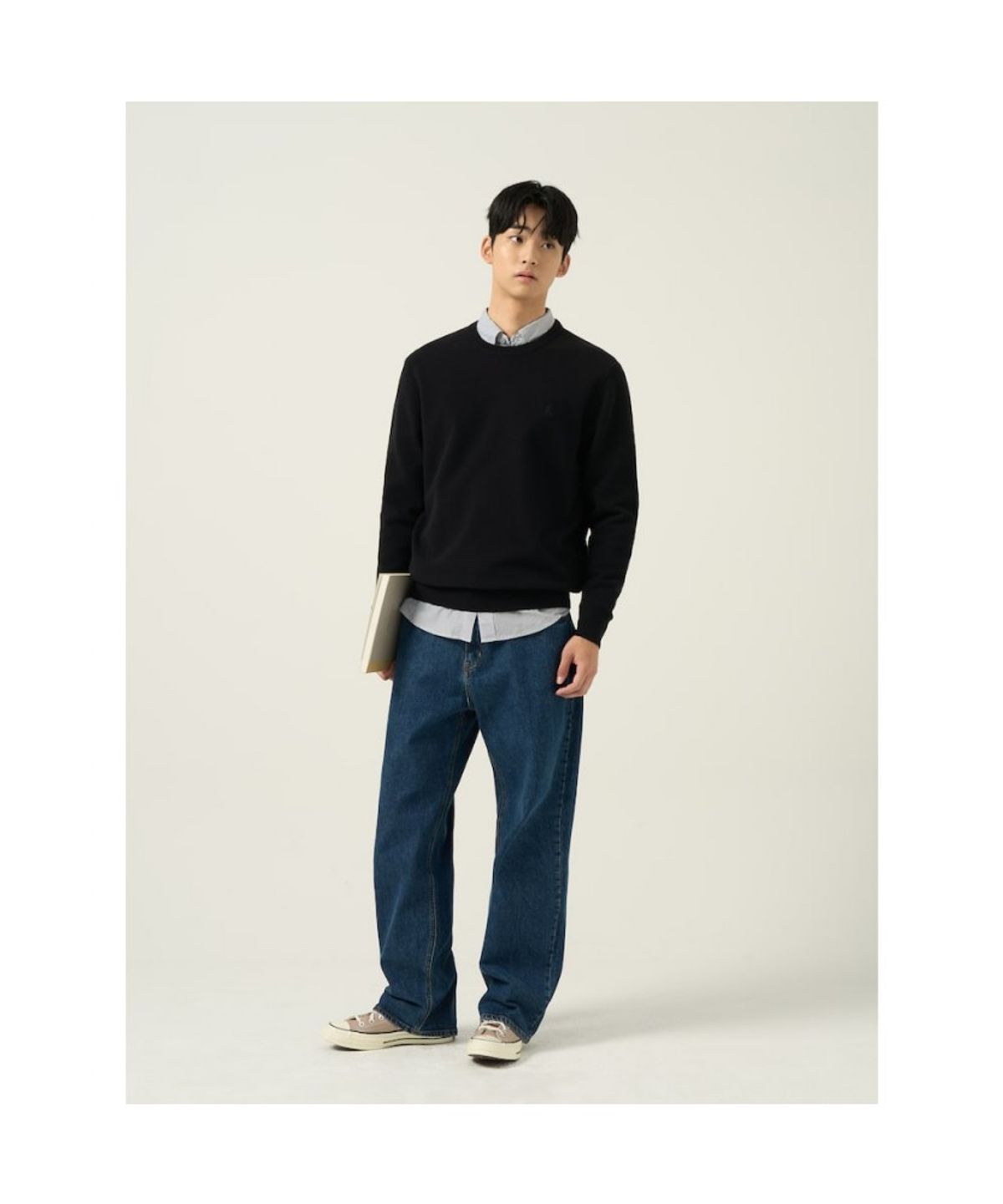 빈폴 멘(BEANPOLE MEN) 울 베이직 라운드 니트  블랙