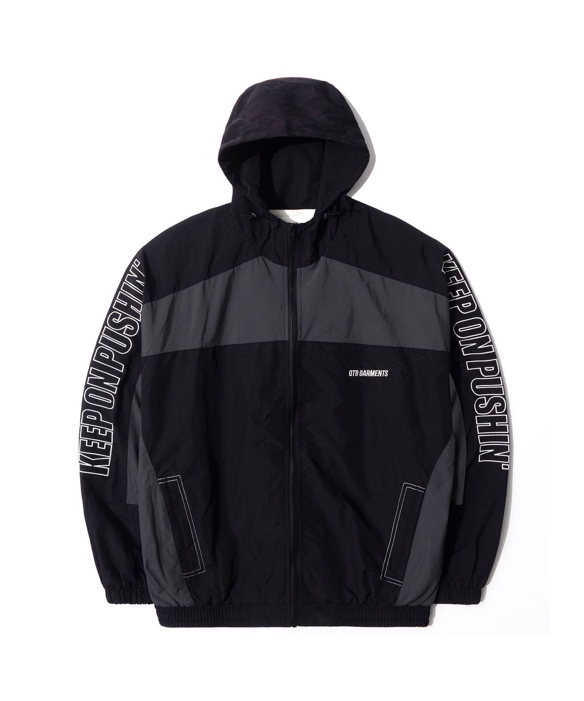 큐티에잇 가먼츠(QT8 GARMENTS) LB Retro Hooded Track Jacket (Black/Charcoal)