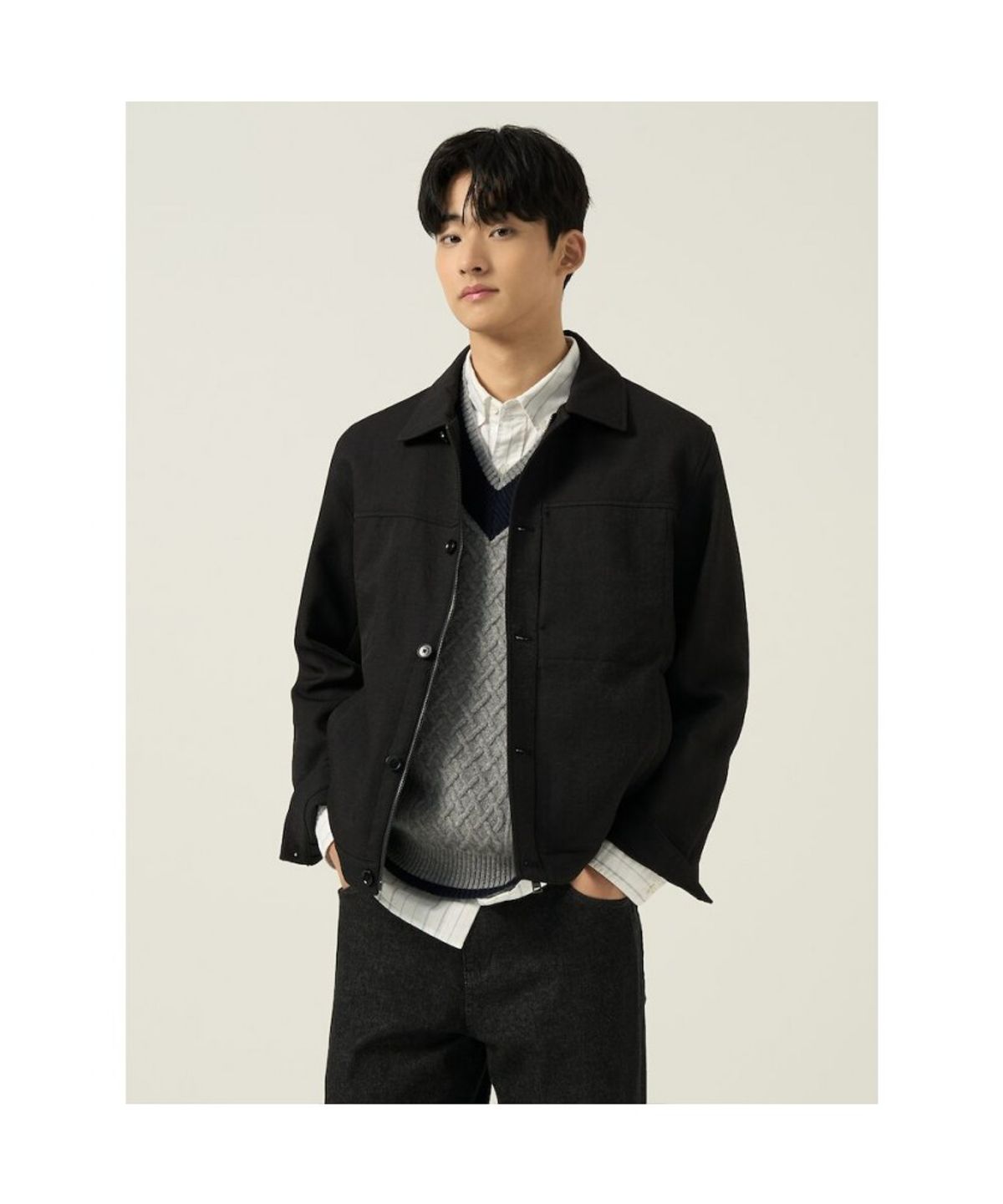 빈폴 멘(BEANPOLE MEN) 트윌 밴딩 트러커 재킷  블랙