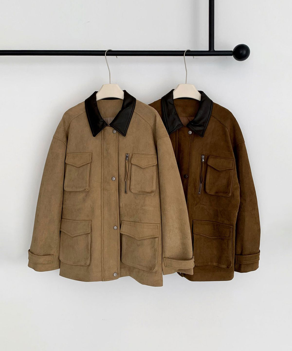 바스카라(VASCARA) Collar Block Suede Half Work Jacket (2colors)