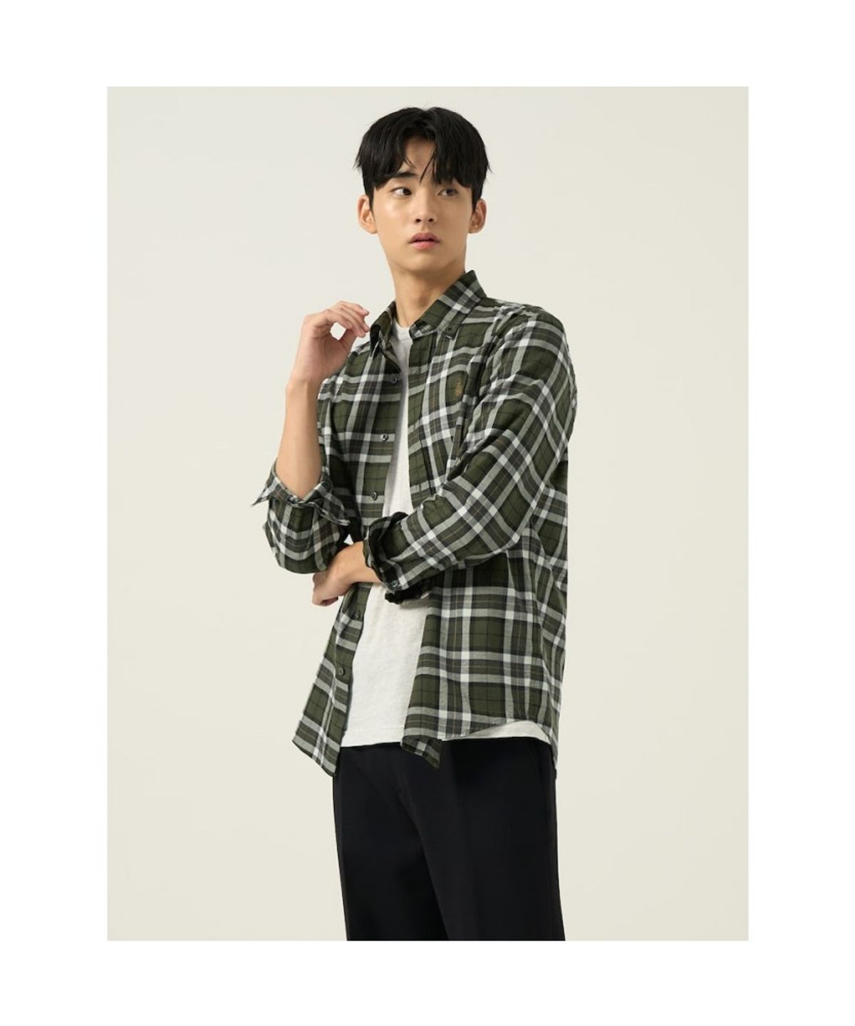 빈폴 멘(BEANPOLE MEN) 플란넬 미디엄 체크 셔츠  카키