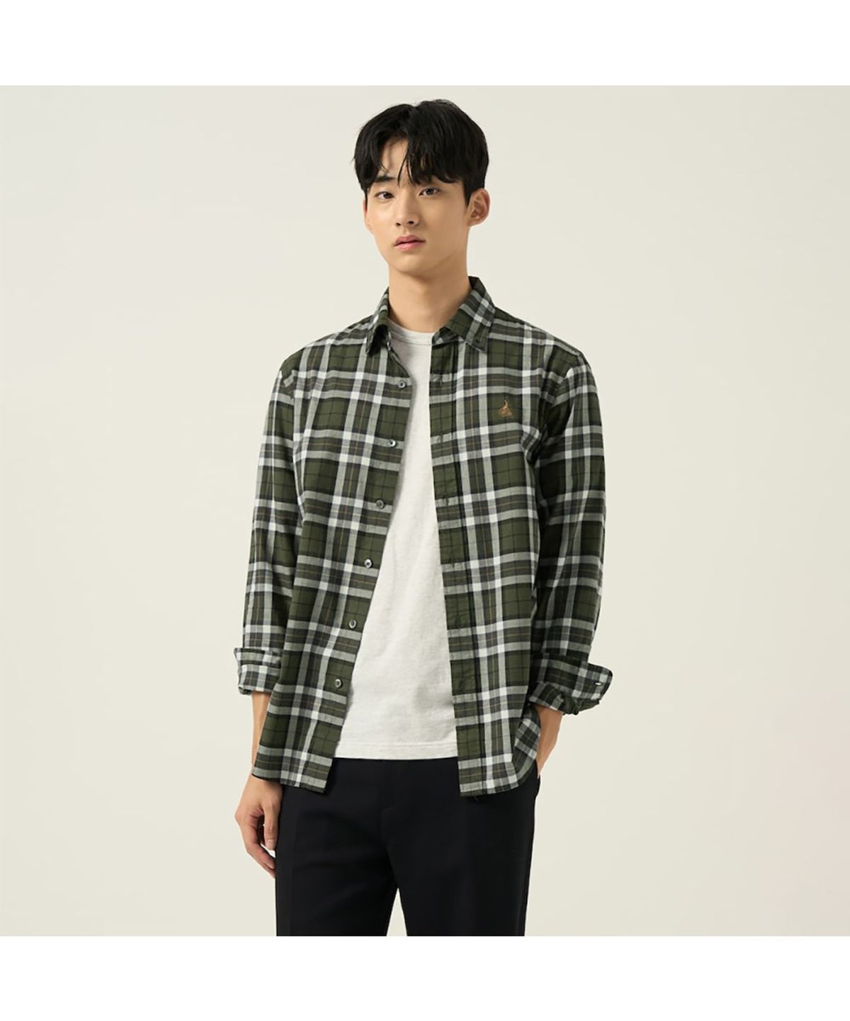 빈폴 멘(BEANPOLE MEN) 플란넬 미디엄 체크 셔츠  카키