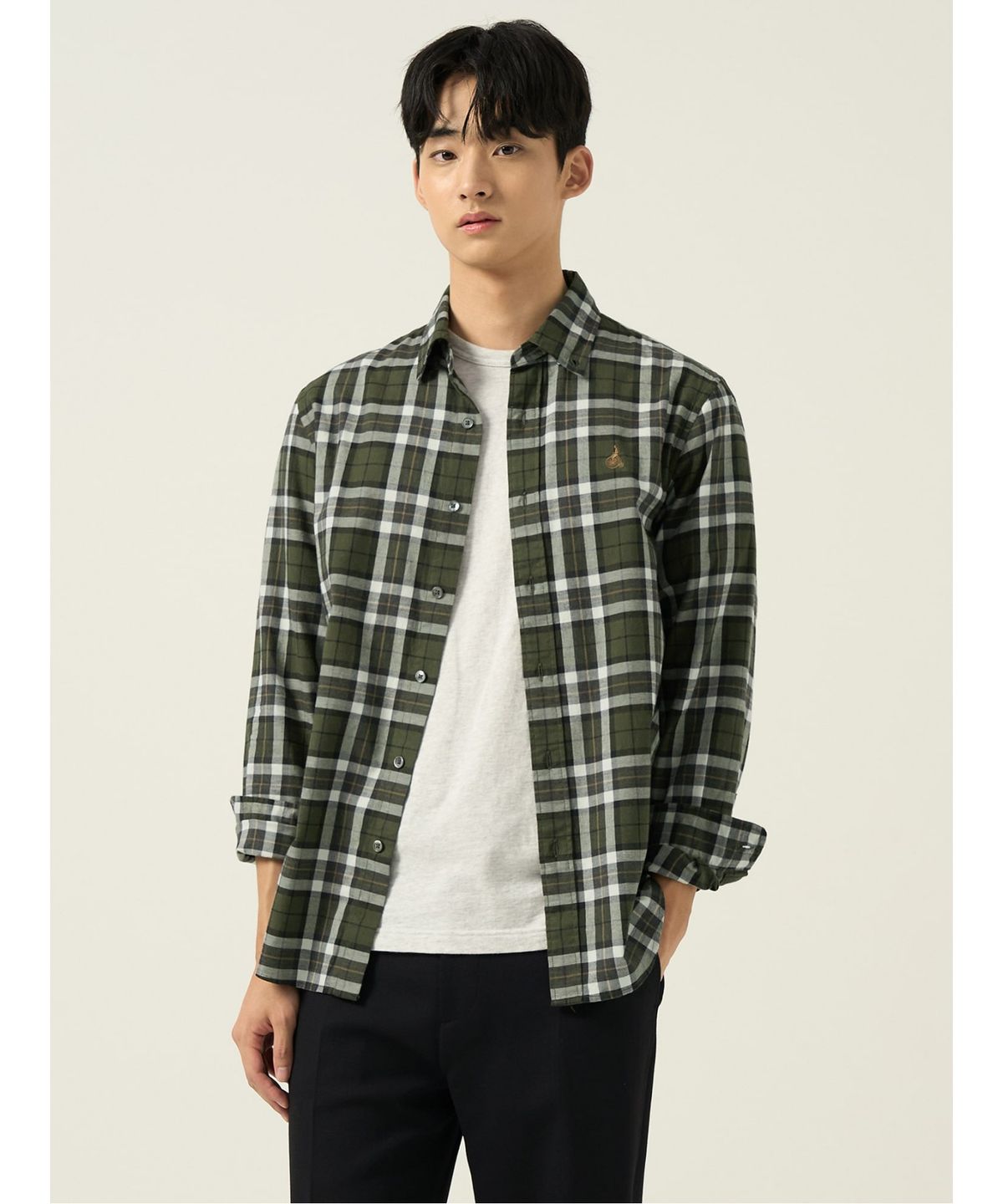 빈폴 멘(BEANPOLE MEN) 플란넬 미디엄 체크 셔츠  카키