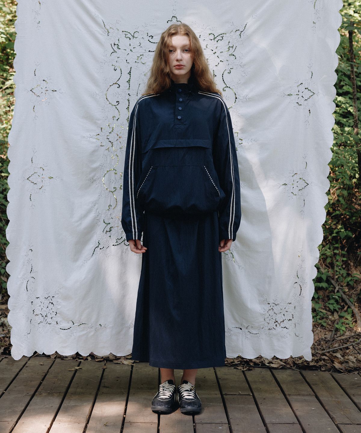 프리터(FRITUR) Weaving Lace Track Skirt Navy_F253SK03