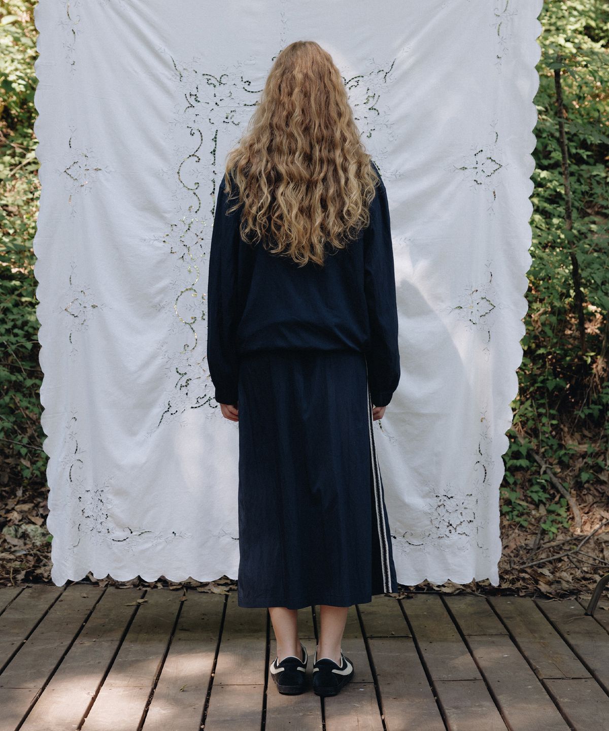 프리터(FRITUR) Weaving Lace Track Skirt Navy_F253SK03